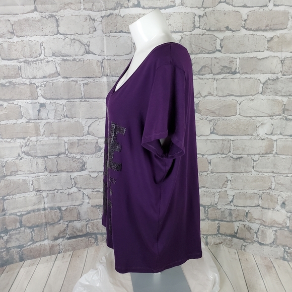 Plus Size Tee Low Scoop Sequined Purple 2X - Picture 7 of 10